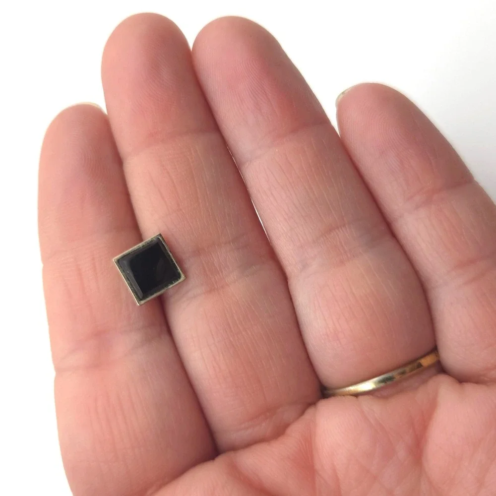 Vintage Gold Tone Square Black Stone Tie Tack with Chain and T-Bar‎ Accessory